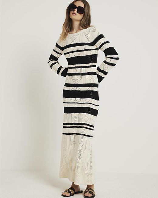 River Island White Cream Knit Stripe Bodycon Maxi Dress