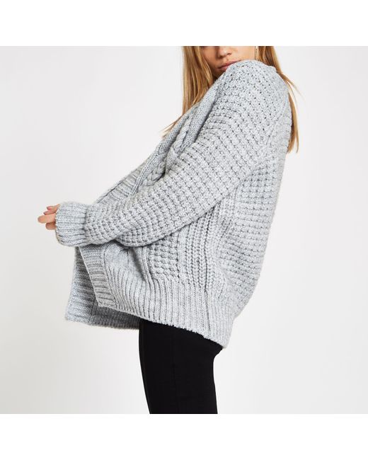 River Island Gray Cable Knit Cardigan