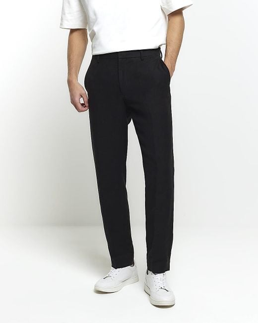 River Island Black Slim Fit Linen Blend Suit Trousers for men