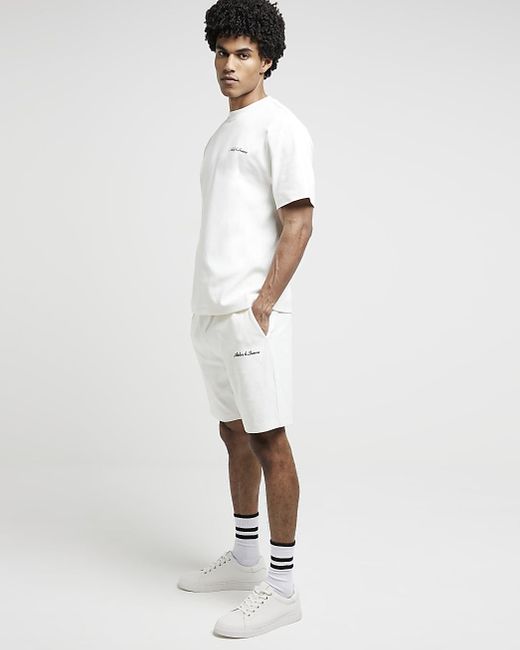 River Island White Ecru Regular Fit Embroidery Shorts for men