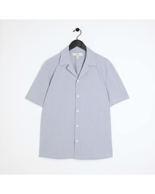 River Island Blue Stripe Seersucker Shirt for men