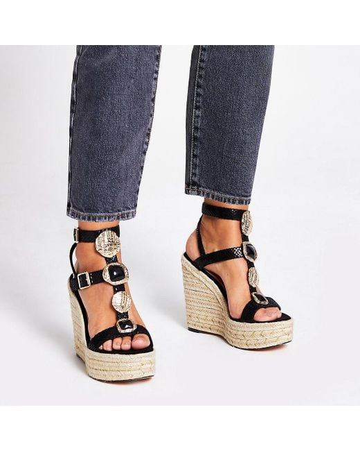 wide fit black wedge sandals