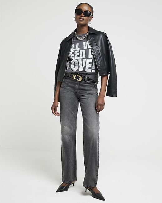 River Island Gray Grey All You Need Is Love Graphic T-shirt