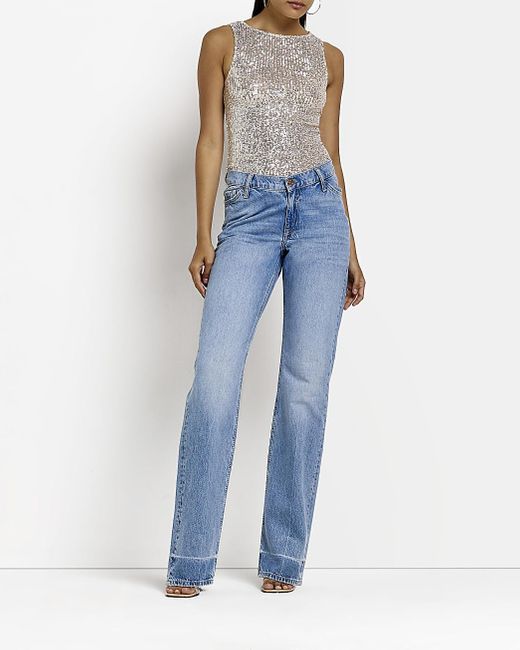 River Island Silver Sequin Tank Top in Grey (Blue) Lyst