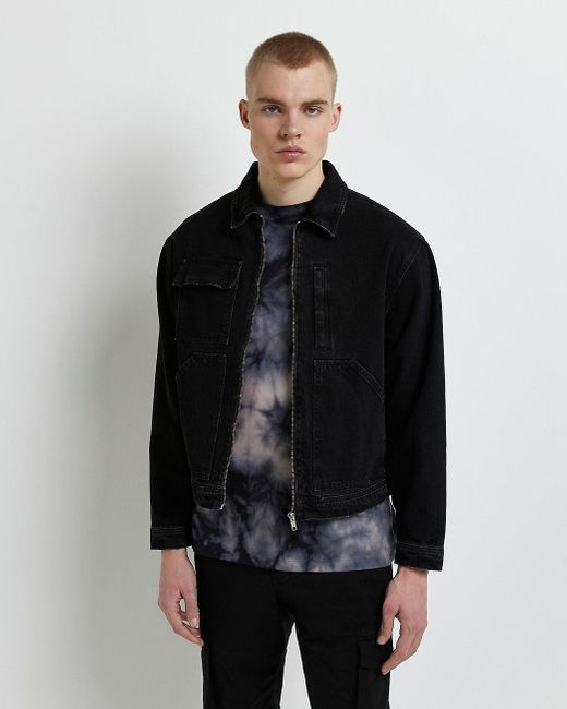 Black Boxy Fit Workwear Denim Jacket 