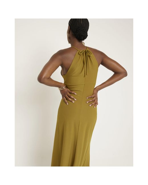 River Island Green Ruched Halter Neck Bodycon Maxi Dress