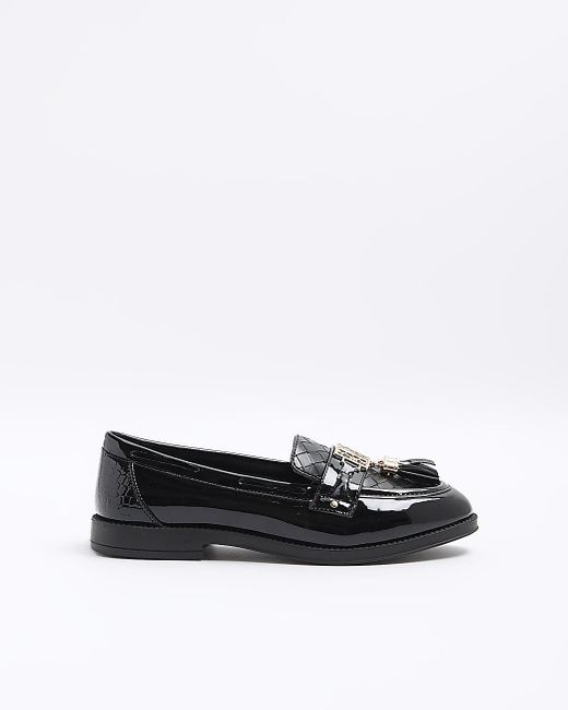 River Island White Black Wide Fit Patent Tassel Loafers