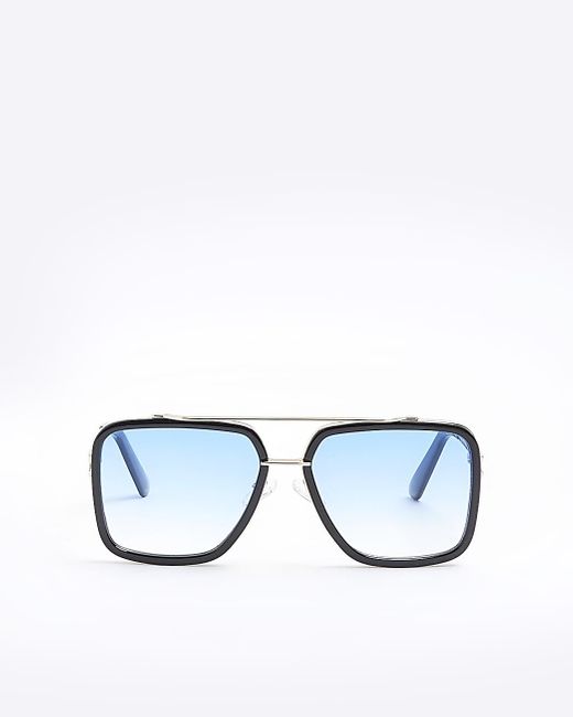 River Island Blue Brow Bar Navigator Sunglasses for men
