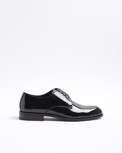 River Island White Black Patent Derby Shoes for men