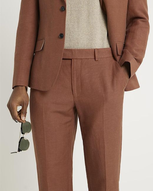 River Island Brown Rust Blend Suit Trousers for men