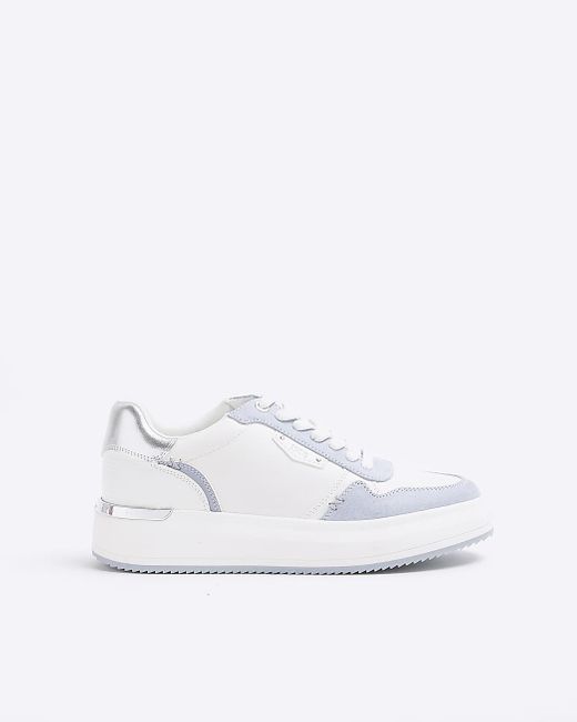 River Island White Blue Lace Up Sneakers