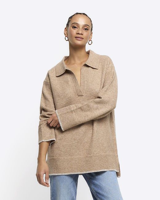 River Island Natural Beige Collared Cosy Jumper