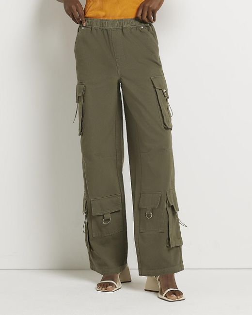 River Island Khaki Cargo Trousers in 