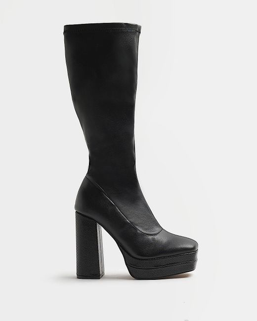 River Island Black Platform Knee High Boots Lyst UK