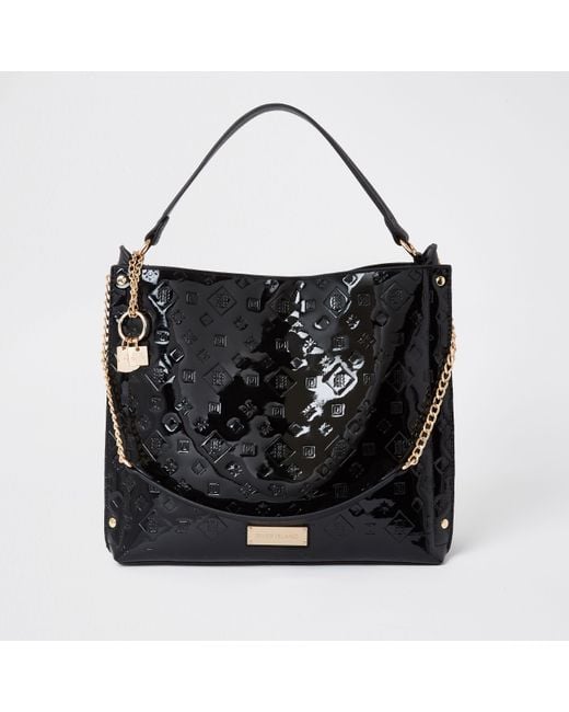 River Island Black Patent Embossed Slouch Handbag