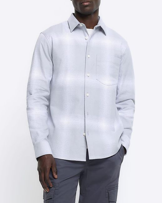 River Island White Blue Regular Fit Plaid Check Shirt for men