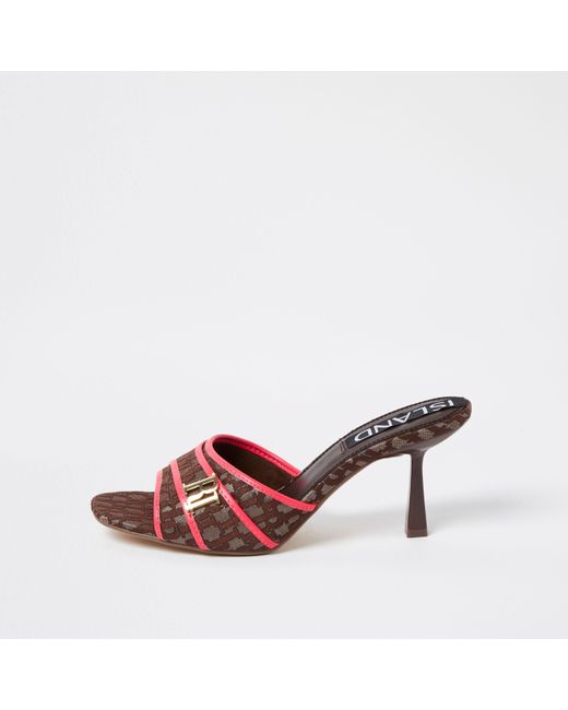 Brown Kitten Heel Open Toe Vamp Mules 