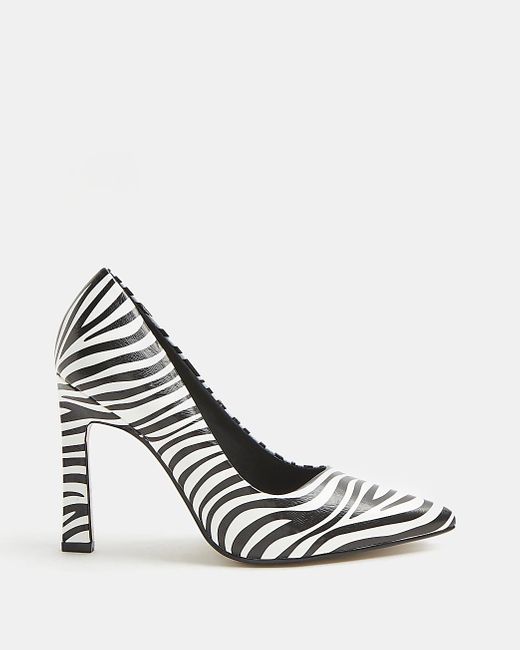 River Island Zebra Print Court Shoes in White | Lyst UK