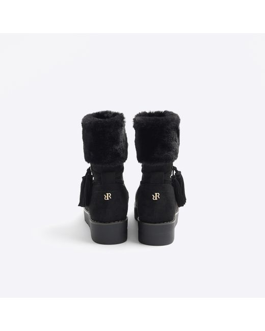 River Island Black Faux Fur Lining Wedge Boots