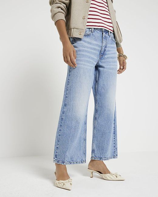 River Island Petite Blue Cropped Relaxed Straight Jeans
