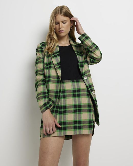River Island Green Check Longline Blazer Lyst UK