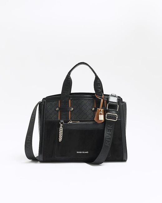 River Island Black Ri Monogram Tote Bag Lyst