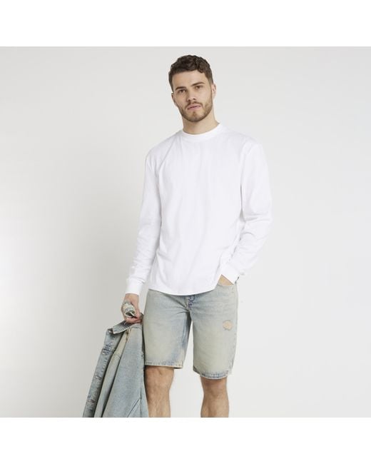 River Island 2pk White Regular Fit Long Sleeve T-shirt for men
