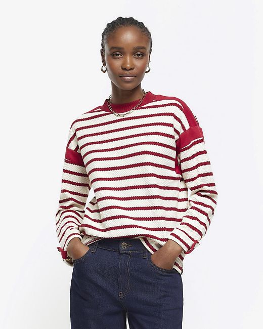River Island Red Stripe Long Sleeve Sweatshirt Lyst