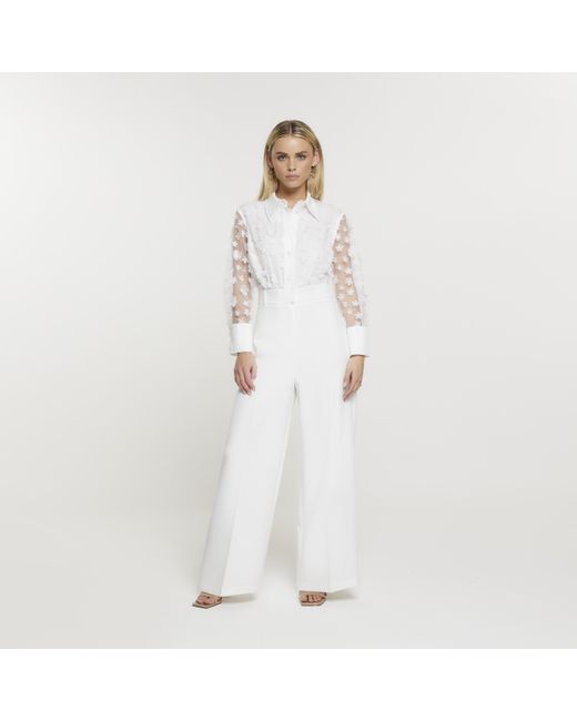 River Island White Lace Top Jumpsuit