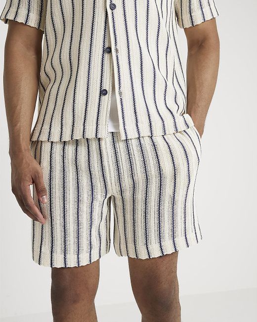 River Island White Ecru Crochet Stripe Shorts for men