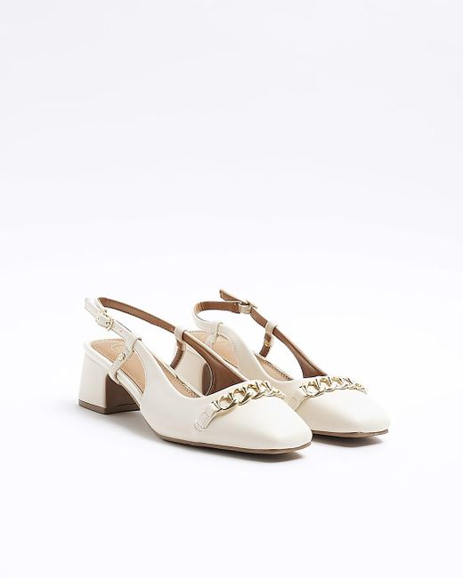 River Island White Cream Chain Sling Back Heeled Court Shoes