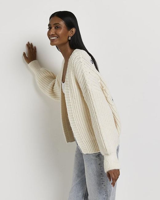 River Island Natural Cream Embroidered Chunky Knit Cardigan