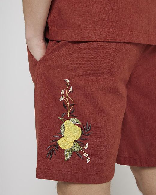 River Island Red Linen Blend Shorts for men