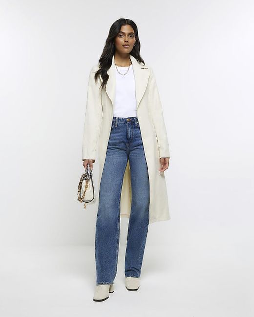 River Island Blue Cream Belted Trench Coat