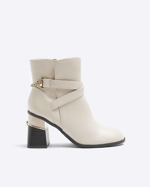 River Island Chain Block Heel Ankle Boots in White | Lyst Canada