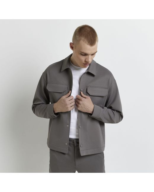 River Island Grey Boxy Fit Pocket Shacket in Grey for Men | Lyst UK