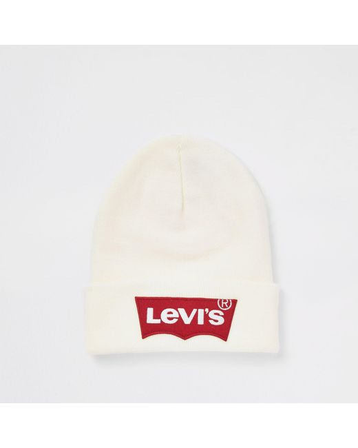 Levi's White Ribbed Knit Beanie Hat for 