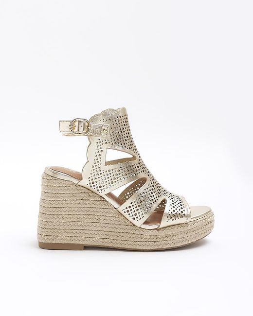River Island Natural Cut Out Wedge Sandals