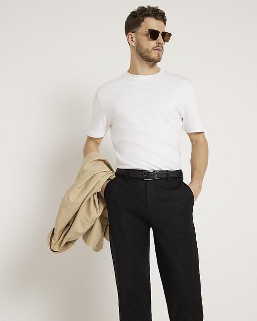 River Island White Black Slim Fit Smart Chino Trousers for men
