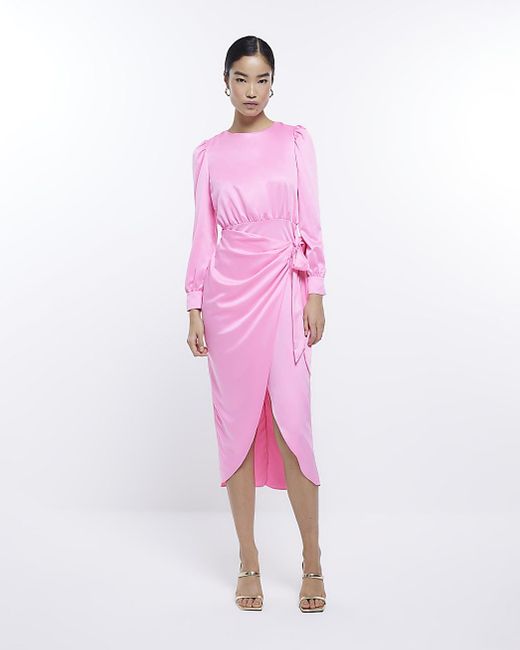 long sleeve satin midi