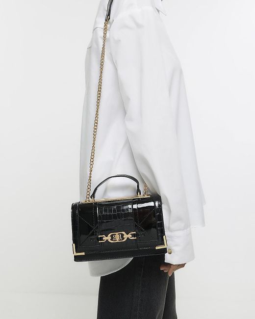 River Island Patent Chain Strap Cross Body Bag in Black Lyst
