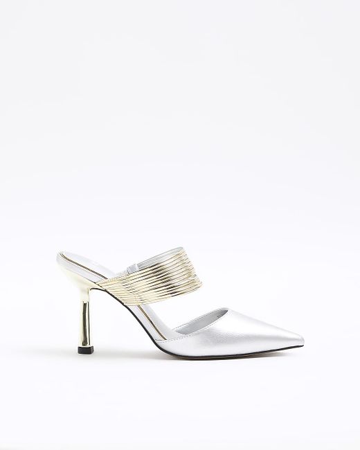 River Island White Silver Cuff Heeled Court Shoes