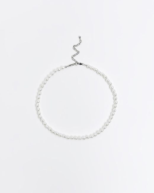 River Island White Pearl Necklace for men