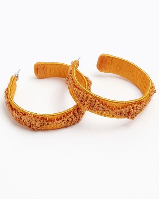 River Island Orange Beaded Hoop Earrings
