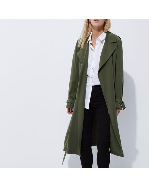 River Island Petite Khaki Green Duster Trench Coat | Lyst UK