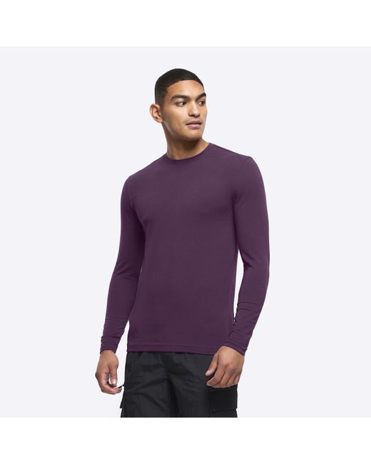 River Island Purple Muscle Fit Long Sleeve T-shirt for men