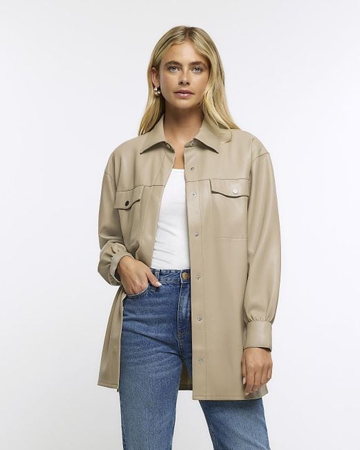 River Island Natural Beige Faux Leather Shacket