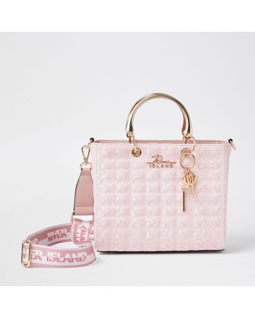 River Island Pink 'rir' Jacquard Tote Bag