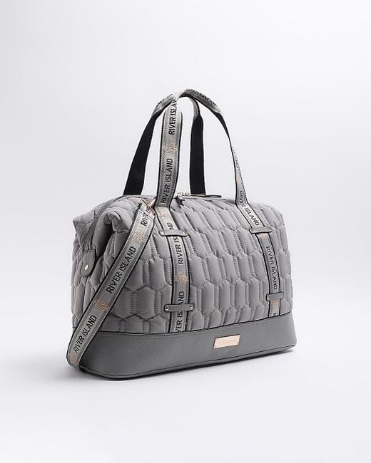 River Island Gray Quilted Webbing Travel Bag