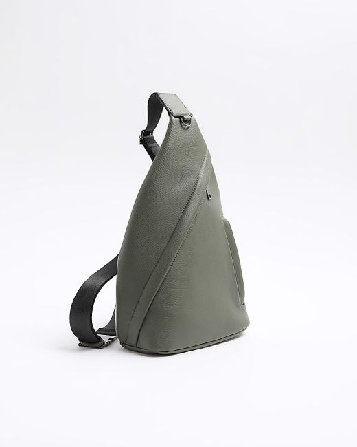 River Island Gray Green Textured Cross Body Bag for men